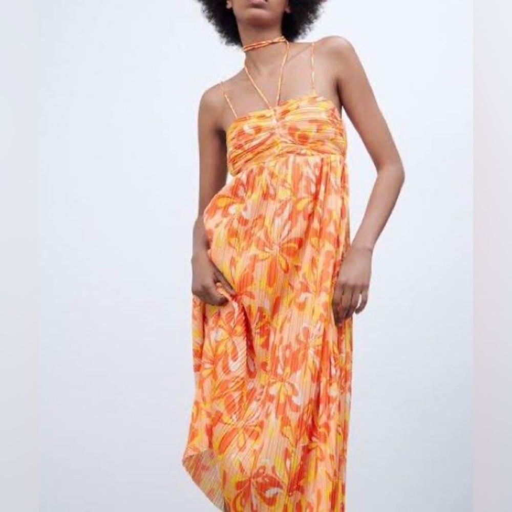 Zara printed pleated midi dress